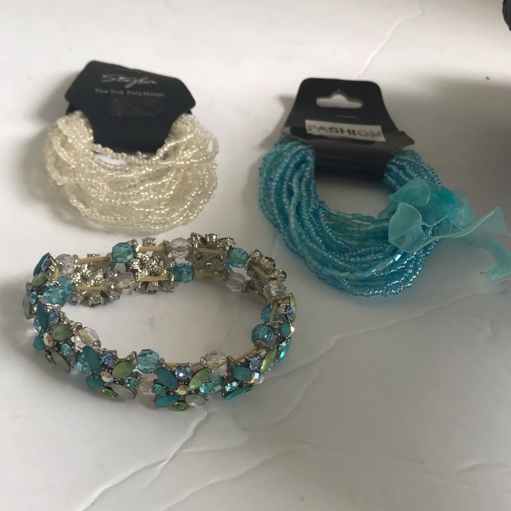 Bundle x3 Stretch Bracelets Beads Rhinestones NEW